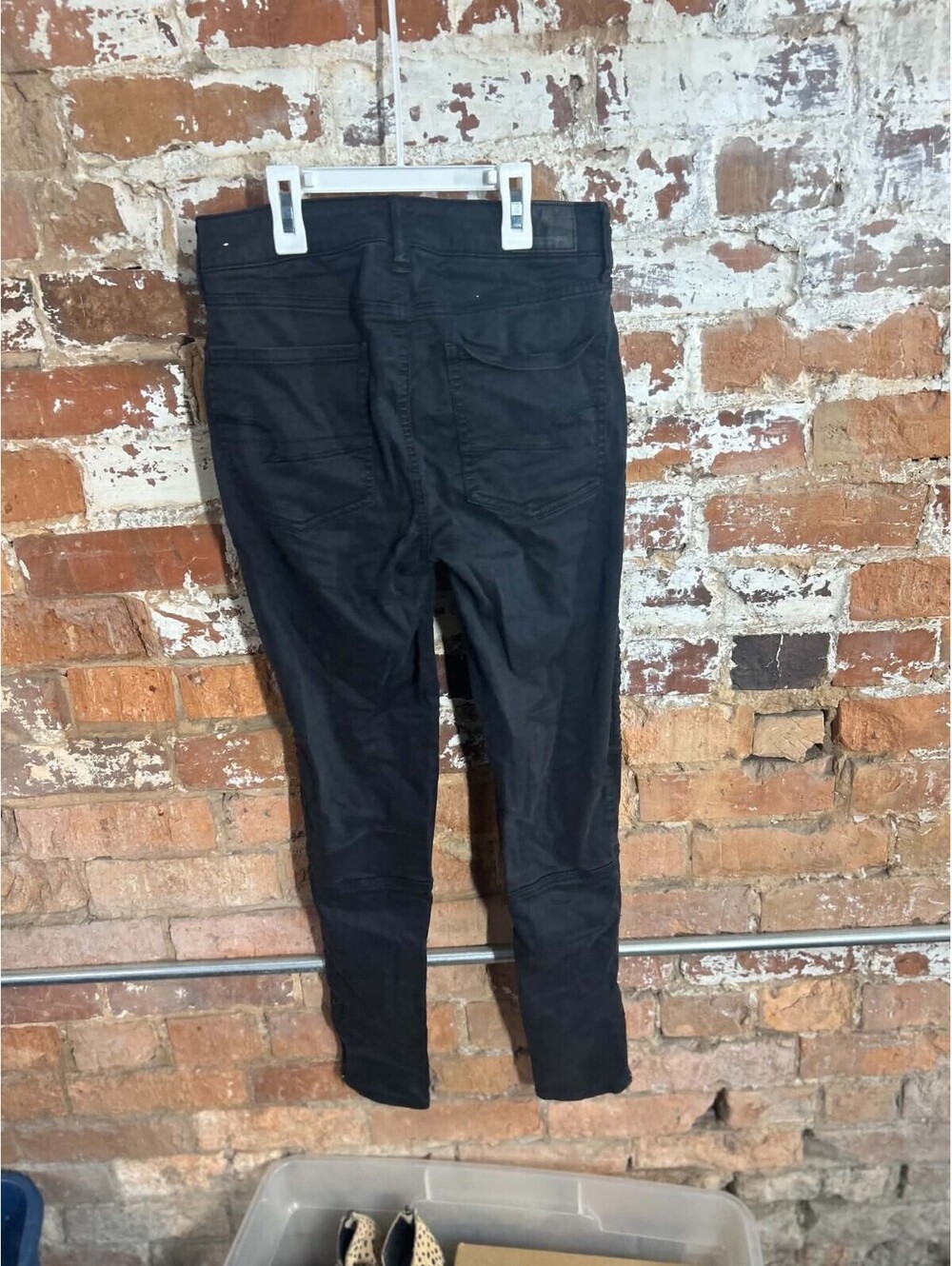 American Eagle Womens 2 Black Coated Moto Skinny Jeans Super Stretch X Biker